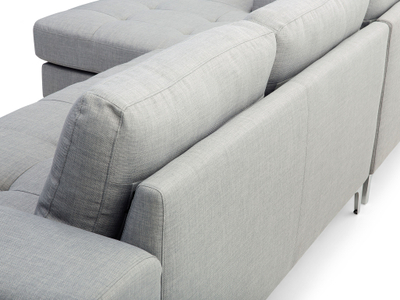 Kënd divan këndor L-Shape, material cope, me shezlong, gri e çelët