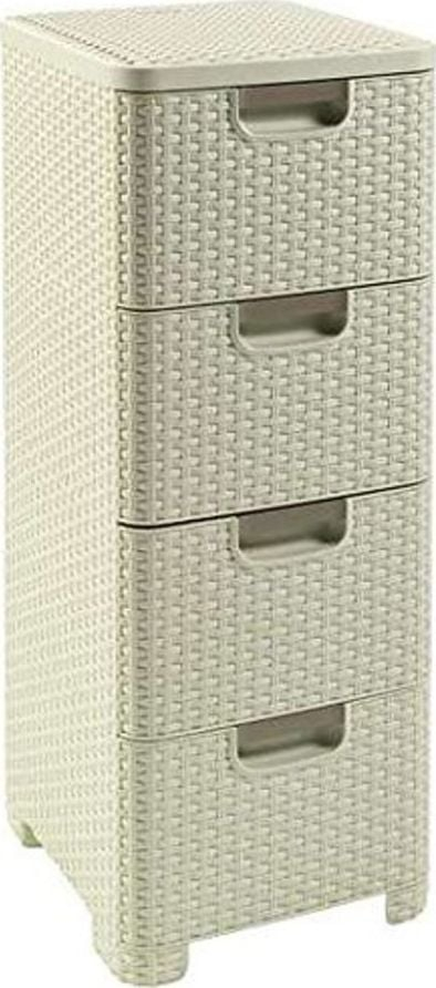 Komodë plastike CURVER Chest of Drawers Rattan Style, 4 sirtarë 14L, e kremtë