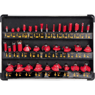 Set frezash për dru YATO YT-6803, 35 copë, bosht 8 mm, kuti plastike