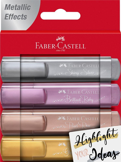 Set markera Faber-Castell Metallic Textliner, 4 copë, shumëngjyrëshe