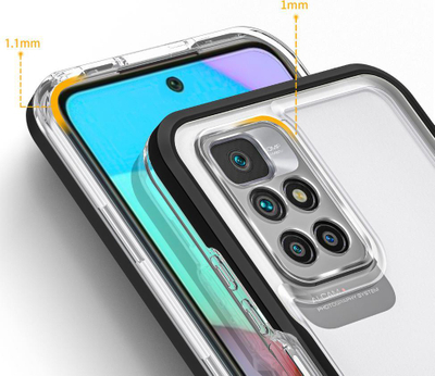 Kapak 3n1 për telefon Xiaomi Redmi 10, transparent, me kornizë antirrëshqitëse, i zi