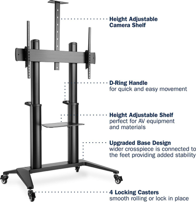 Stendë me rrota për TV Digitus Mobile Single Stand, deri 120\", 140 kg, e zezë