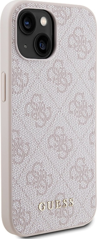 Kapak telefoni Guess 4G Big Metal Logo për iPhone 15 Plus, 6.7", lëkurë ekologjike, rozë