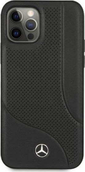 Mbrojtëse telefoni Mercedes-Benz Hard Case, për iPhone 12 Pro Max, lëkurë natyrale, e zezë