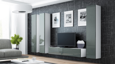 Komodë TV Cama Meble Vigo 140, 140 cm, e bardhë gri me shkëlqim
