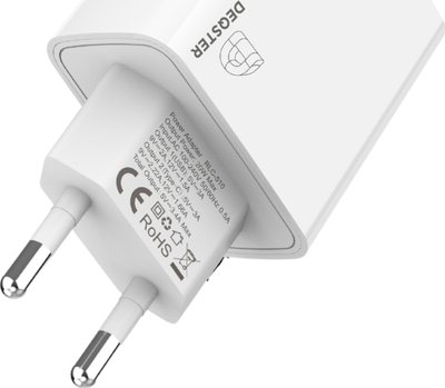 Karikues muri Deqster Double Charger, 20W, USB C dhe USB A, i bardhë