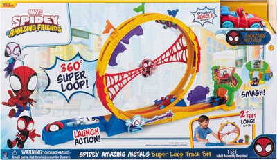 Pistë gare Marvel Spidey Amazing Friends Super Loop Track, 71 cm, makinë Spider Man, shumëngjyrëshe