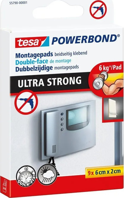 Jastëkë ngjitës Tesa Powerbond 55790, ultra të fortë, 20 x 60mm, paketë 9 copë