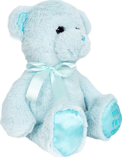 Arush pelushi Smily Play Plush Teddy Bear, lodër për bebe, blu e çelët