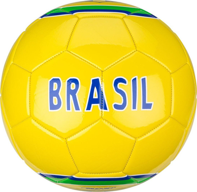 Top futbolli Avento Glossy World Soccer, madhësia 5, PVC, i verdhë me jeshile e blu