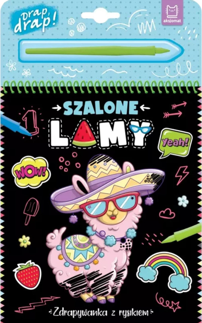 Libër kreativ për kalamoj Crazy Llamas Scratch Card With Stylus, me stilolaps gërvishtës, shumëngjyrësh