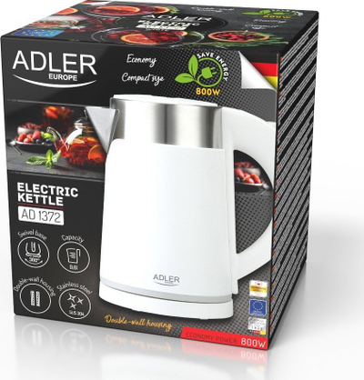 Ibrik elektrik Adler AD 1372, 0.6L, 360°, i bardhë