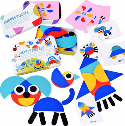 Puzzle druri Montessori ZA4377, tangram edukativ, shumëngjyrësh