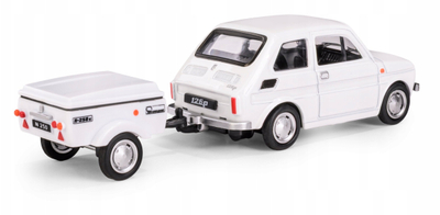 Lodër maket Daffi Fiat 126p me rimorkio Niewiadów, shkalla 1:43, metal, e bardhë