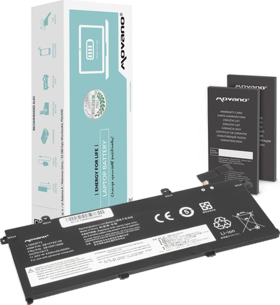 Bateri laptopi Movano për Lenovo ThinkPad T490 T495 P43s P14s, 4350mAh 50Wh, Li-Ion 3 qeliza, e zezë