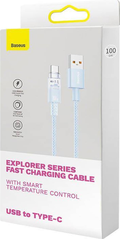 Kabllo karikimi Baseus Explorer, USB në USB C, 6A 100W, 1m, blu