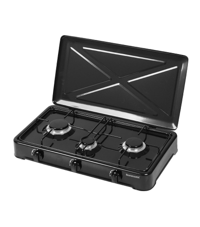 Shporet portativ me gaz Ravanson K-03TB, 3 djegës, i zi