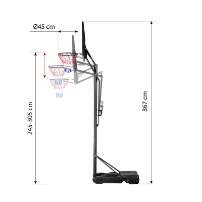 Kosh basketbolli Nils ZDK020, i rregullueshëm 2.45-3.05 m, bazë 75L, i zi