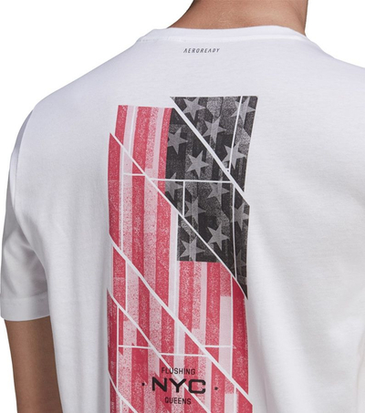 Bluzë sportive Adidas US për burra, me pamje grafike, e bardhë