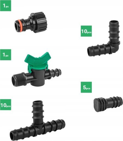 Set aksesorësh për linjë pikimi, 16mm, 27 pjesë, i zi