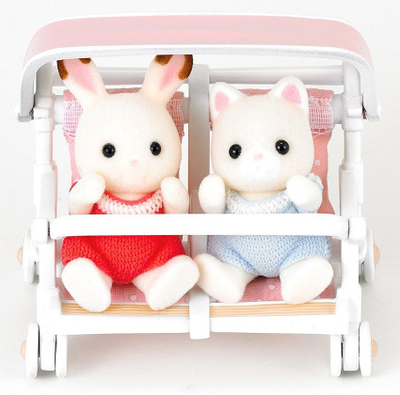 Karrocë lodër dyshe Epoch Sylvanian Families Double Stroller 2920, për bebe lodër, shumëngjyrëshe