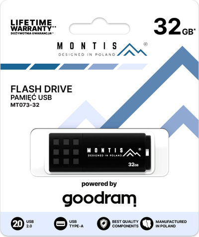 USB Montis MT073, 32GB, USB 2.0, e zezë