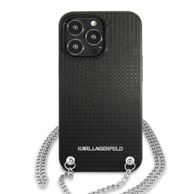 Mbrojtëse telefoni Karl Lagerfeld KLHCP13LPMK, për iPhone 13 Pro / 13 6.1", lëkurë me teksturë, me zinxhir metalik, e zezë