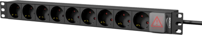 Prizë rack Caymon PSR109GS/B 1U 19\", 9x schuko, e zezë