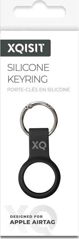 Mbajtëse silikoni XQISIT Silicone Keyring, për Apple AirTag, unazë çelësash, e zezë