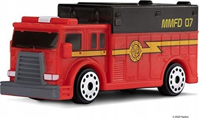 Set loje Micro Machines Fire & Rescue, stacion zjarrfikësish që hapej e bëhet bazë, me makinë, i kuq