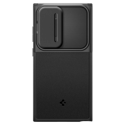 Mbrojtëse telefoni Spigen Optik Armor për Samsung Galaxy S24 Ultra, kapak rrëshqitës për kamerë, TPU e fortë, e zezë