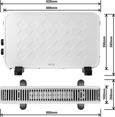 Ngrohës konvektor ECG TK 2070, 2000W, me termostat që rregullohet, i bardhë