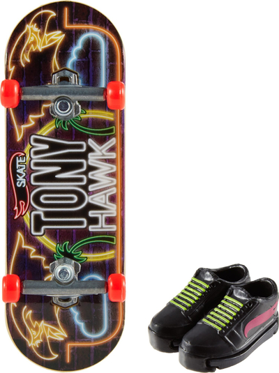 Set lodër Hot Wheels Skateboard and Shoe, mini skateboard me këpucë për gisht, shumëngjyrëshe