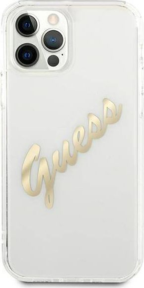 Kapak telefoni Guess GUHCP12LKTRSVGO, për iPhone 12 Pro Max 6.7\", transparent, Vintage Script Gold