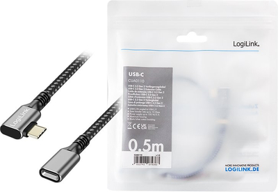 Kabllo zgjatëse USB C LogiLink CUA0110, USB 3.2 Gen 2, 0.5 m, e zezë