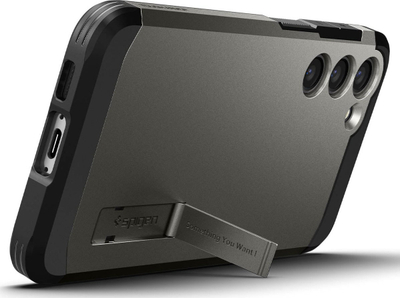 Mbrojtëse telefoni Spigen Tough Armor për Galaxy S23, dy shtresa, me mbajtëse, gri gunmetal