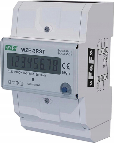 Matës trefazor i energjisë F&F WZE-3RST, LCD, me reset