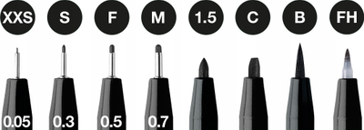 Set stilolapsash artistikë Faber-Castell PITT Artist Pen, 8 copë, bojë India e zezë, në portofol