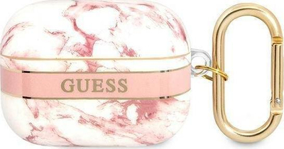 Kuti mbrojtëse Guess Marble Strap për AirPods Pro, motiv mermeri, me unazë varëse, rozë