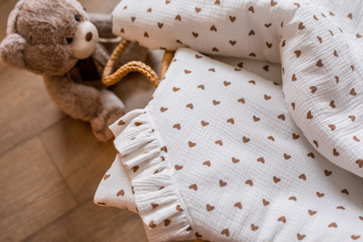 Set shtrati për bebe Muslin Bedding Hearts, 80x100 cm, pambuk muslin, shumëngjyrësh