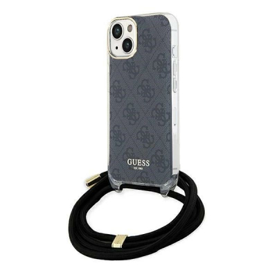 Kllëf telefoni Guess GUHCP15SHC4SEK për iPhone 15 14 13 6.1", me kordon, i zi