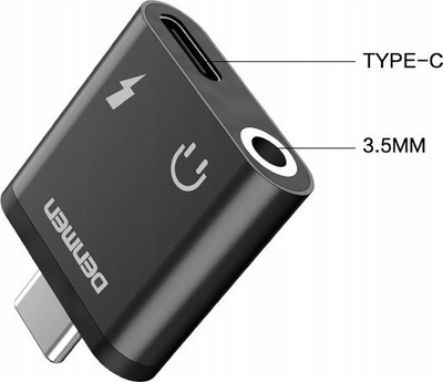 Adapter audio Denmen, USB-C në 3.5mm, alumini, i zi