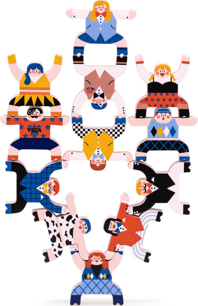Lojë ekuilibri druri Viga Circus, 12 figurina, shumëngjyrëshe