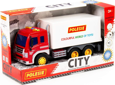 Kamion lodër Polesie City 93141, me inerci, me drita e me zëra, i kuq me të bardhë