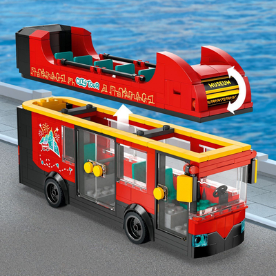 Lodër ndërtimi LEGO City 60407, autobus i kuq dykatësh, 5 minifigura, i kuq