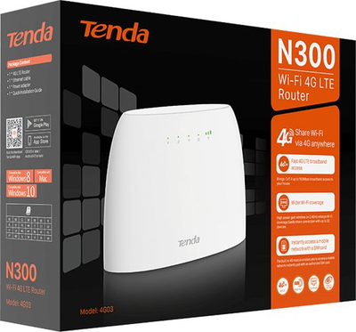 Router Wi Fi Tenda 4G03, 4G LTE, deri 32 përdorues, i bardhë