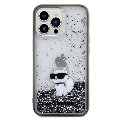 Mbrojtëse telefoni Karl Lagerfeld Liquid Glitter Choupette për iPhone 13 Pro Max, TPU, e tejdukshme me shkëlqim argjendi