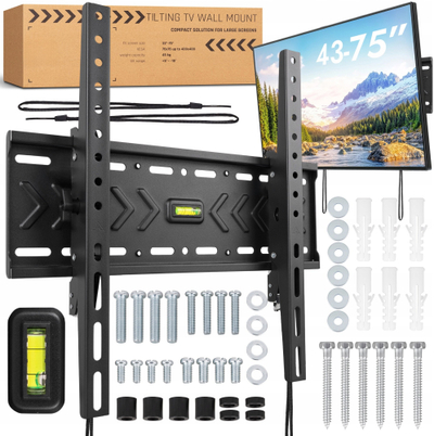 Mbajtës muri TV Visaro që anohet, 43"-75", VESA 75x75-400x400, i zi