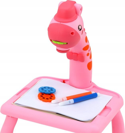 Lodër projektor vizatimi Giraffe, me tavolinë, 3 disqe slajdesh, rozë