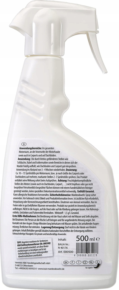 Spray kundra kunadhave K&amp;K Marten Repellent, 500 ml, për makina dhe bodrume